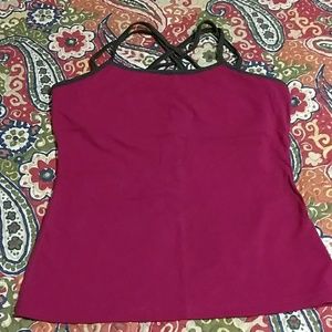 Zobha wine & gray cross back exercise top.